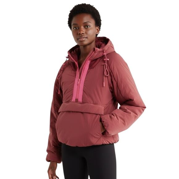 Free People In a Pillow Puffer Anorak Coat Size S Pink 1/2 Zip Insulated Hooded - Picture 1 of 8